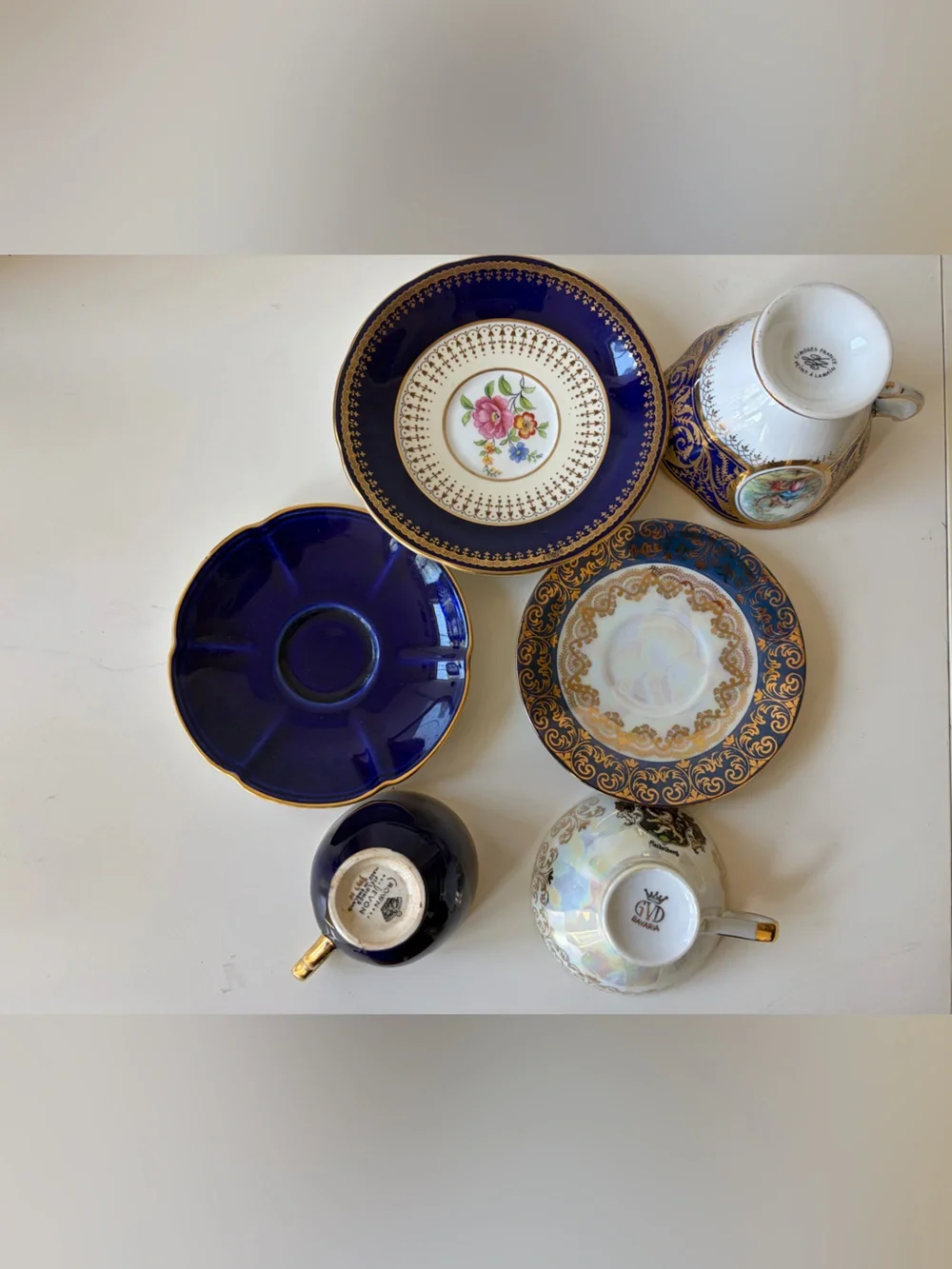 Lot of 3 Vintage tea Cup And Saucer set cobalt blue & gold trim